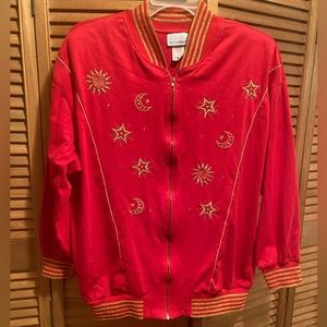 Vintage Bonnie Blain Red & Gold Oversized with Gold Embroidery Bomber Jacket